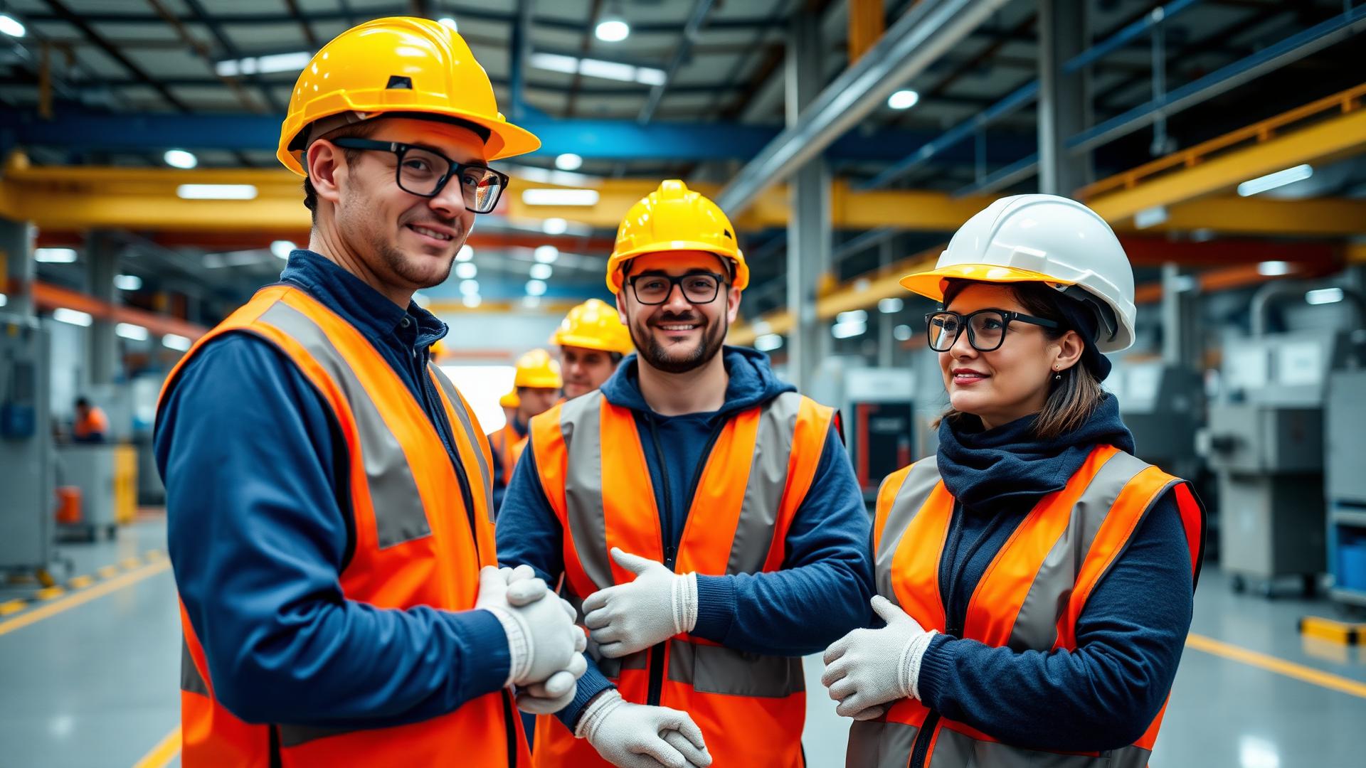 Industrial workers wearing PPE in a manufacturing facility